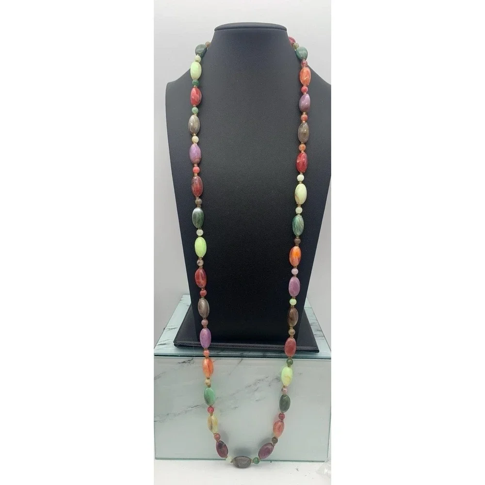 Vintage Multicolor Lucite Swirl‎ Beaded Necklace Over The Head 36